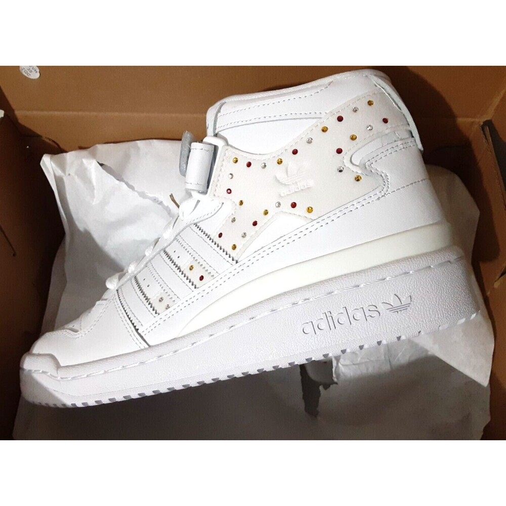 NWB Adidas Forum Mid x SWAROVSKI Rhinestone Crystals White Black Women's Size 9 - Picture 12 of 14